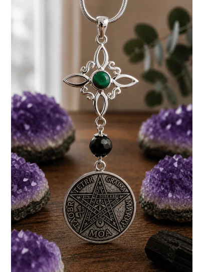 Collar Nudo Brujas de Esmeralda, Turmalina y Tetragramatón - Doble protección EXTREMA