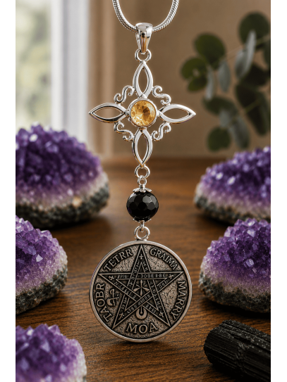 Collar Nudo Brujas de Citrino, Turmalina y Tetragramatón - Doble protección EXTREMA