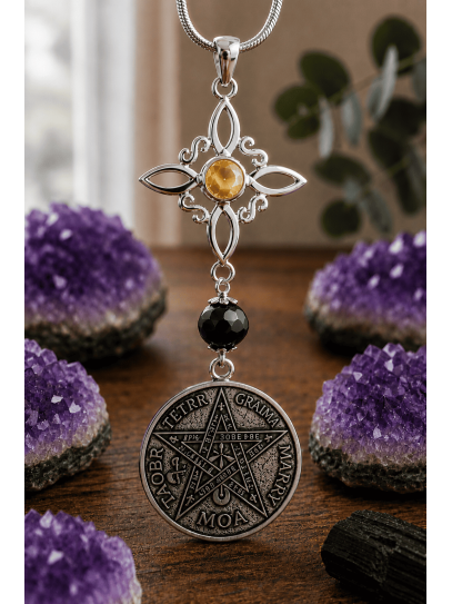 Collar Nudo Brujas de Citrino, Turmalina y Tetragramatón - Doble protección EXTREMA