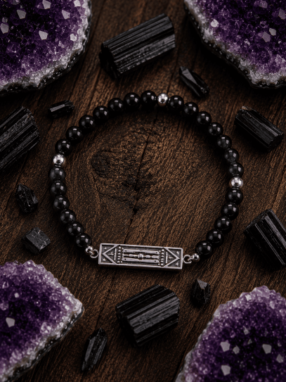 'Atlantean' bracelet in silver and black tourmaline - Double Protection