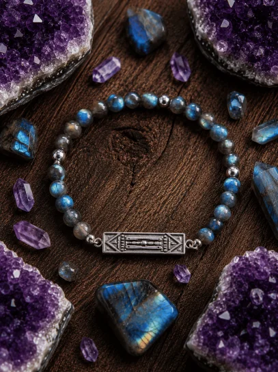 'Atlantean' bracelet in silver and Labradorite - Double Protection