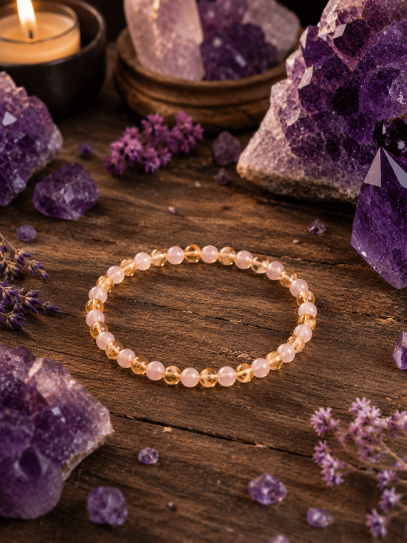 Double magnet bracelet of abundance and love 6mm | Citrine and Rose Quartz