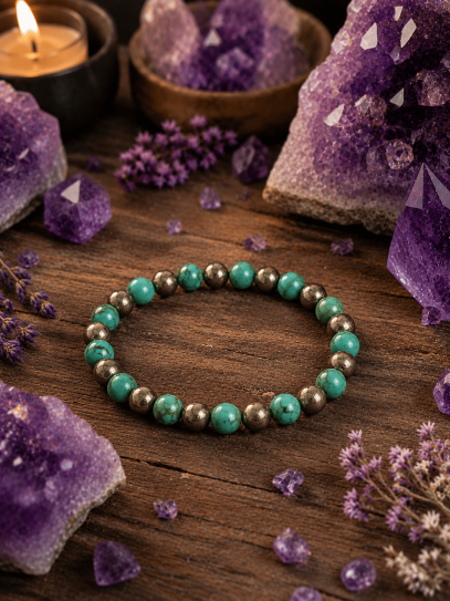 Pulsera doble protección atracción del dinero ✨ Pirita y Turquesa