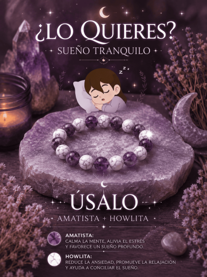 Pulsera doble imán contra la ansiedad 6mm | Howlita y Amatista