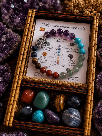 Kit dels Set Chakras - Polsera gran Arbre de la vida i 7 pedres naturals