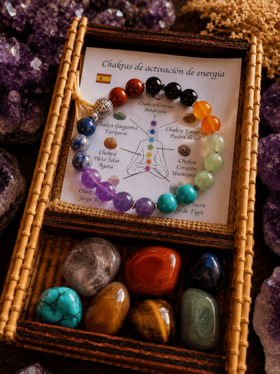Seven Chakras Kit - Flower of Life Bracelet and 7 Natural Stones