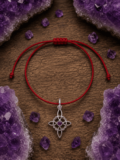 Red activated magic bracelet of protection from the Witch's Knot with stone
