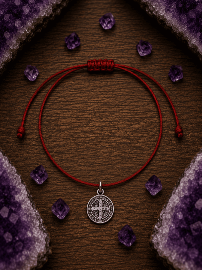 Pulsera mágica activada roja de protección de la Medalla de San Benito