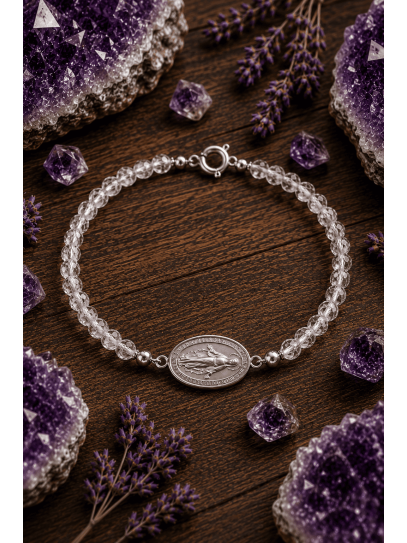 Pulsera de Cuarzo transparente y Virgen de la Milagrosa | Protección y suerte