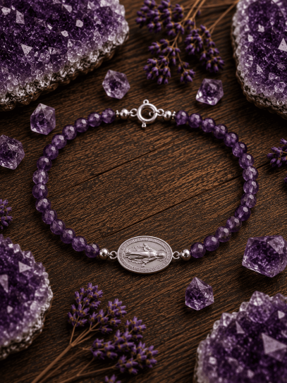 Pulsera de Amatista y Virgen de la Milagrosa | Protección y suerte