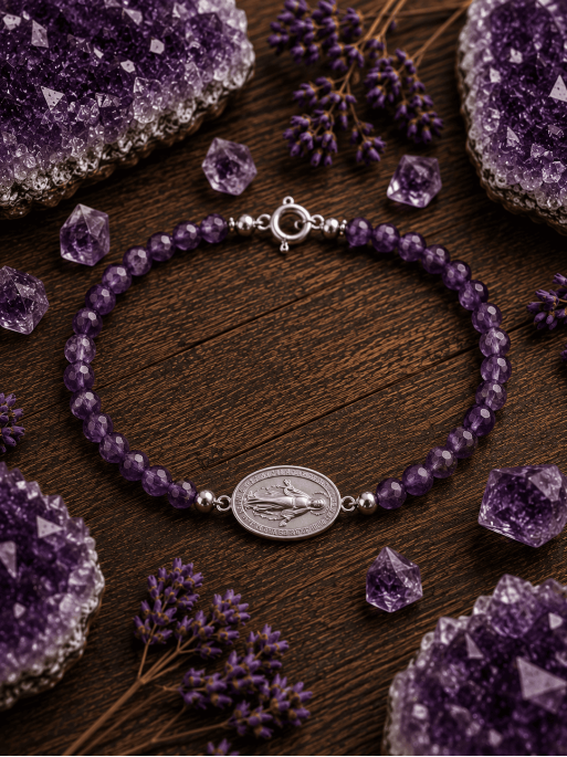 Pulsera de Amatista y Virgen de la Milagrosa | Protección y suerte