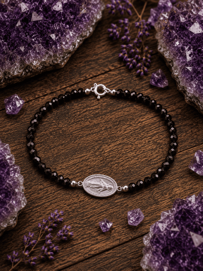 Pulsera de Ónix negro y Virgen de la Milagrosa | Protección y suerte