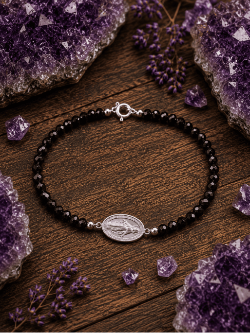 Pulsera de Ónix negro y Virgen de la Milagrosa | Protección y suerte