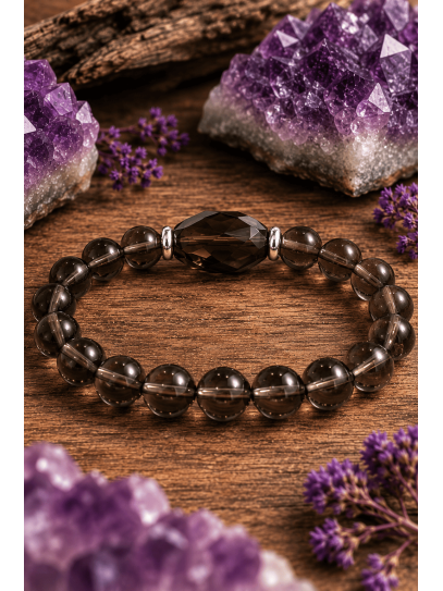 Pulsera 'Magia Energética' de Cuarzo ahumado 8mm | Protección y suerte
