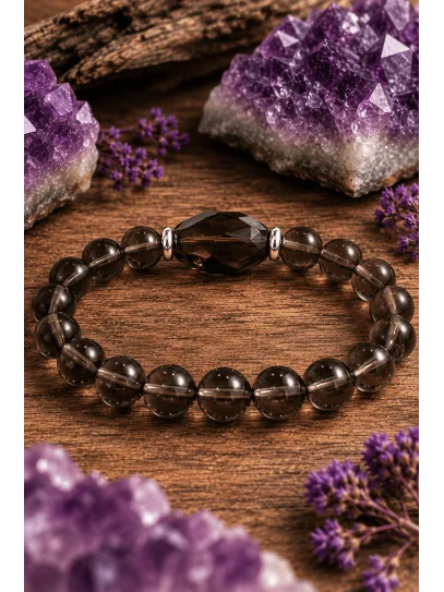Pulsera 'Magia Energética' de Cuarzo ahumado 8mm | Protección y suerte