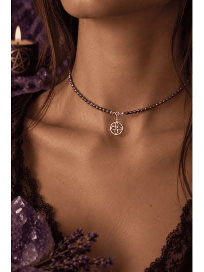 Gargantilla collar imán del dinero del sigilo de la abundancia de Pirita y plata