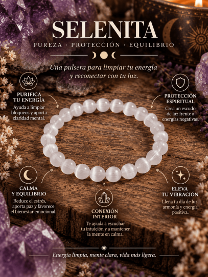 Pulsera 'Asha' de Selenita 6mm | Protección y purificación