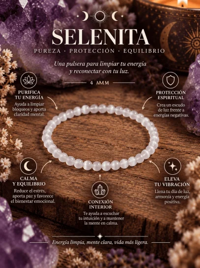 'Asha' Selenite Bracelet 4mm | Protection and purification