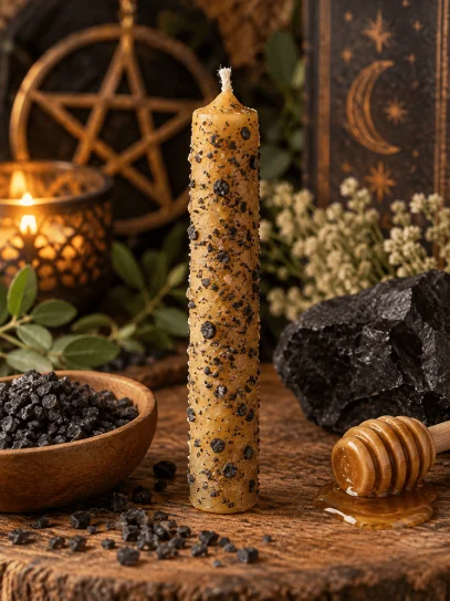 Vela de Miel ritualizada especial con Sal negra