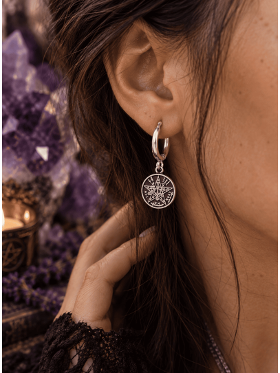 Pendientes escudo energético de Tetragramatón de acero inoxidable
