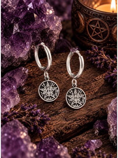 Pendientes escudo energético de Tetragramatón de acero inoxidable