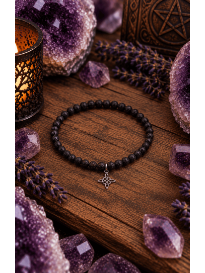 Volcanic stone and witch's knot bracelet 6mm | Protection against evil