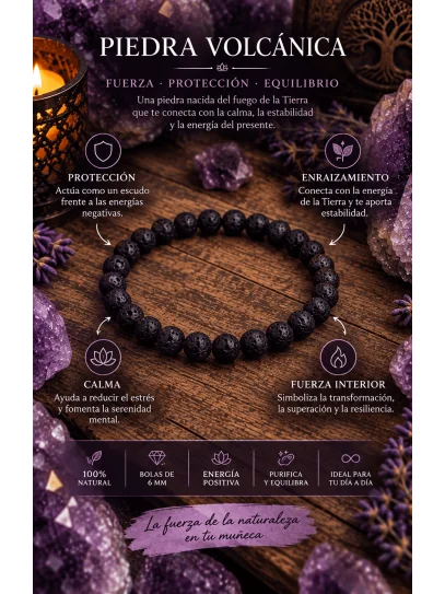 Pulsera de piedra volcánica 8mm | Protección contra el mal