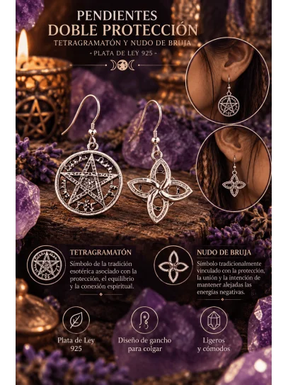 Arracades Doble Protecció de ganxo de Nus Bruixes i Tetragramató