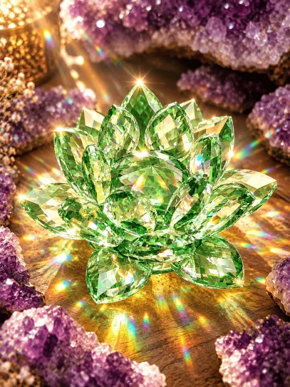 Flor de Loto de cristal de Feng Shui - Verde Paz y Armonía