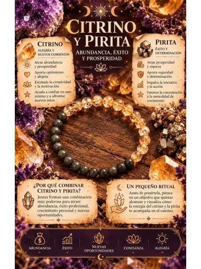 Pulsera doble imán de la abundancia 6mm | Citrino y Pirita