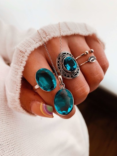 Anell 'Monroe' de Topazi blau