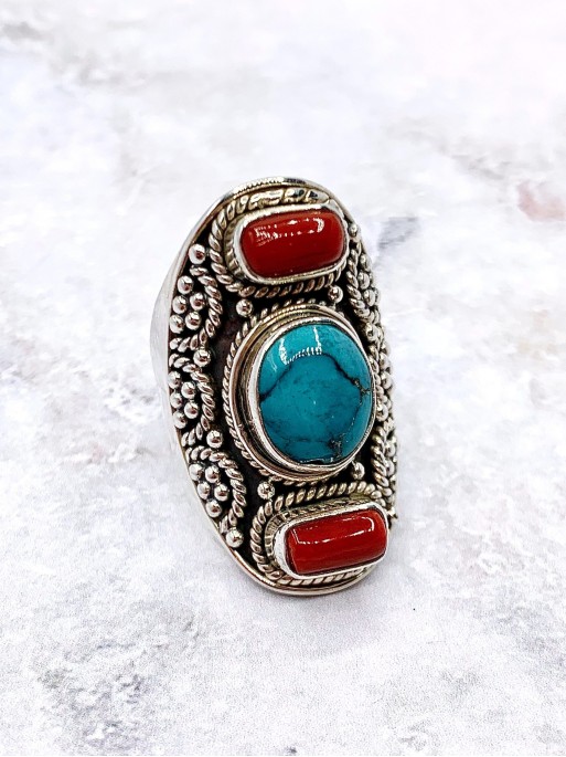 Anillo 'Arizona' de Turquesa y Coral