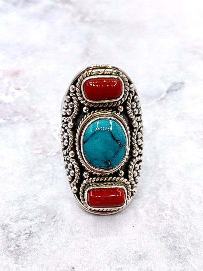 Anillo 'Arizona' de Turquesa y Coral