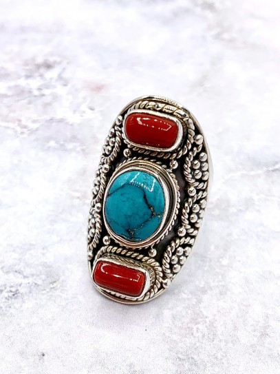 Anillo 'Arizona' de Turquesa y Coral
