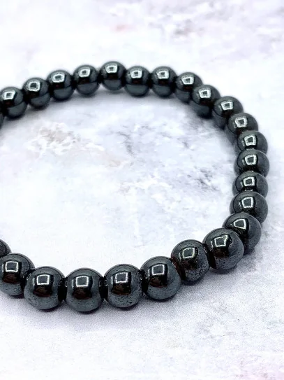 Fine Magnetized Hematite 'Asha' bracelet 6mm | Protection and meditation
