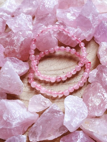 Pulsera 'Asha' fina de Cuarzo rosa 6mm | Amor y ternura