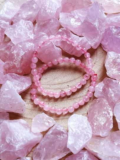 Pulsera 'Asha' fina de Cuarzo rosa 6mm | Amor y ternura