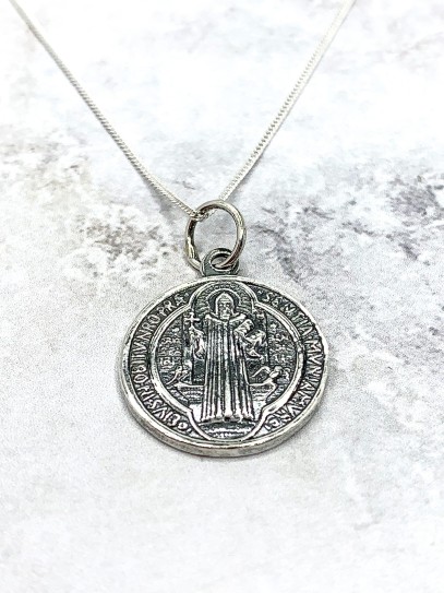 Silver 'Saint Benedict Medal' necklace