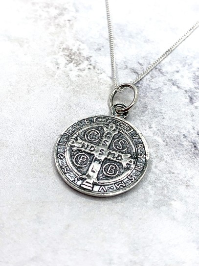 Silver 'Saint Benedict Medal' necklace