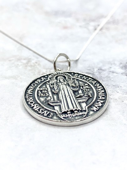 Large 'Saint Benedict Medal' necklace