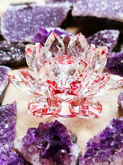 Flor de Lotus de vidre de Feng Shui - Vermella