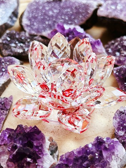 Flor de Lotus de vidre de Feng Shui - Vermella