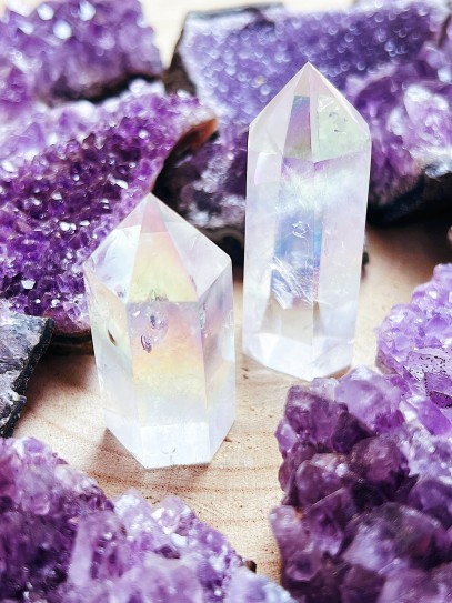 Rainbow Aqua Aura Quartz Point