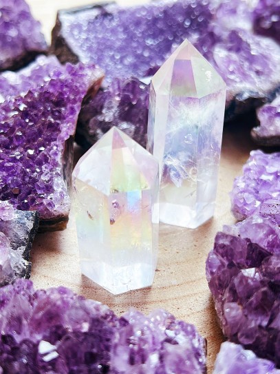 Rainbow Aqua Aura Quartz Point