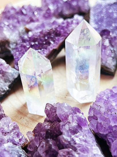 Rainbow Aqua Aura Quartz Point