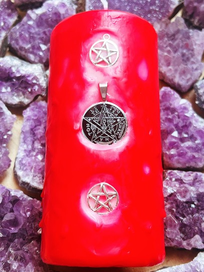 Velón ritualizado con talismán de Tetragamatón