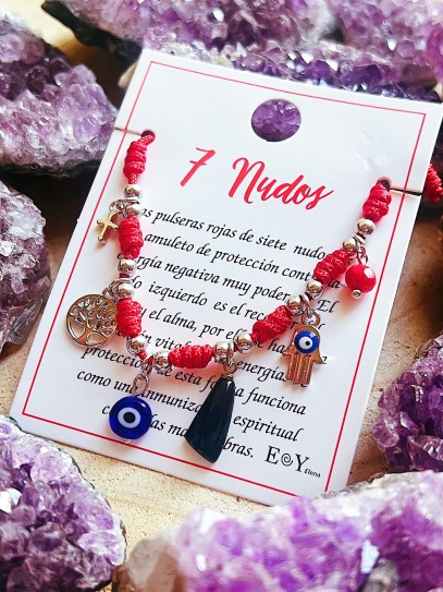 Pulsera de los 7 nudos de protección y charms de la suerte