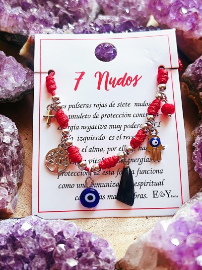 Pulsera de los 7 nudos de protección y charms de la suerte