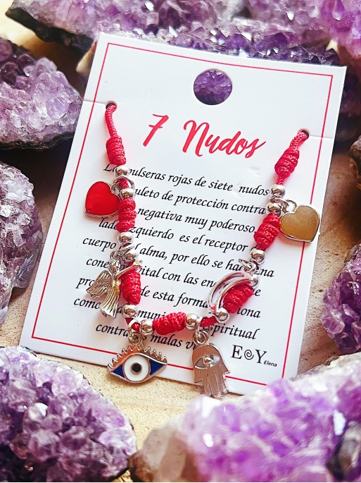 Pulsera de los 7 nudos de protección y charms de la suerte