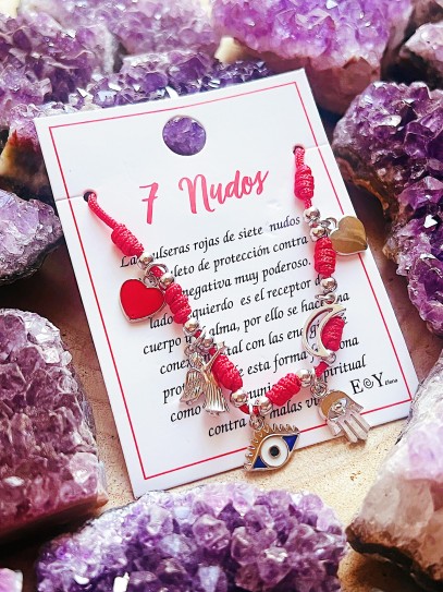 Pulsera de los 7 nudos de protección y charms de la suerte